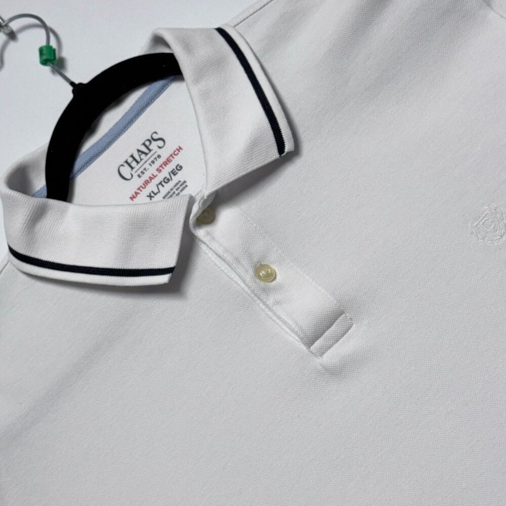 NEW Chaps Mens White Polo Shirt XL Black Tipped Collar & Sleeves Excellent